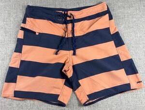 Patagonia Wavefarer Board Shorts Mens 34 Orange Navy Stripe Swim Surf Trunks